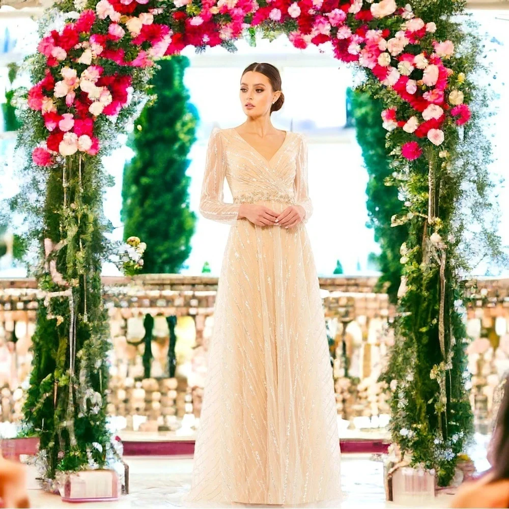 MAC DUGGAL 67859 dress maxi tan nude plus size 16 sequin wedding formal long NWT - Picture 2 of 15